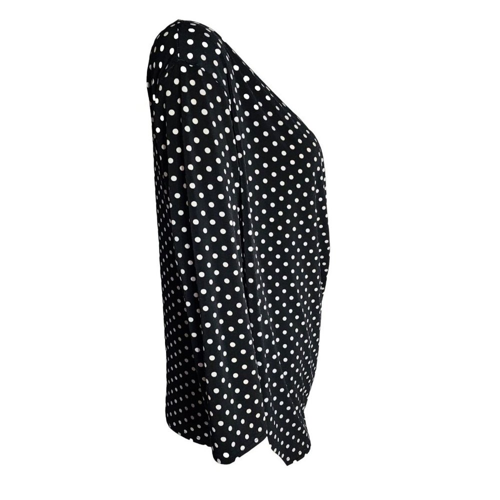 Evie Top Womens Plus Size 1X Black White Polka Dot 3/4‎ Sleeve Pullover - Picture 4 of 6